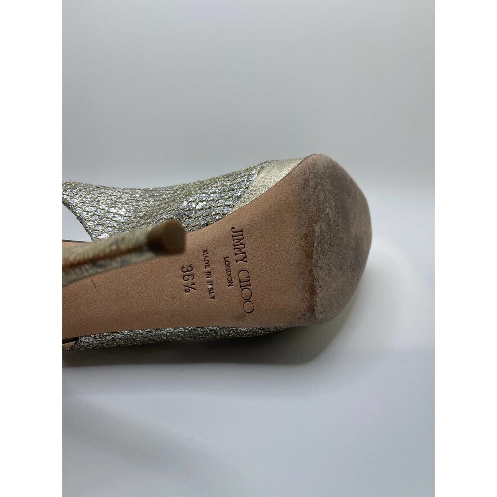 Jimmy Choo 36.5 / 6.5 Heels Peeptoe Nova Glitter Champagne Pumps Slingback + BOX - Picture 11 of 15